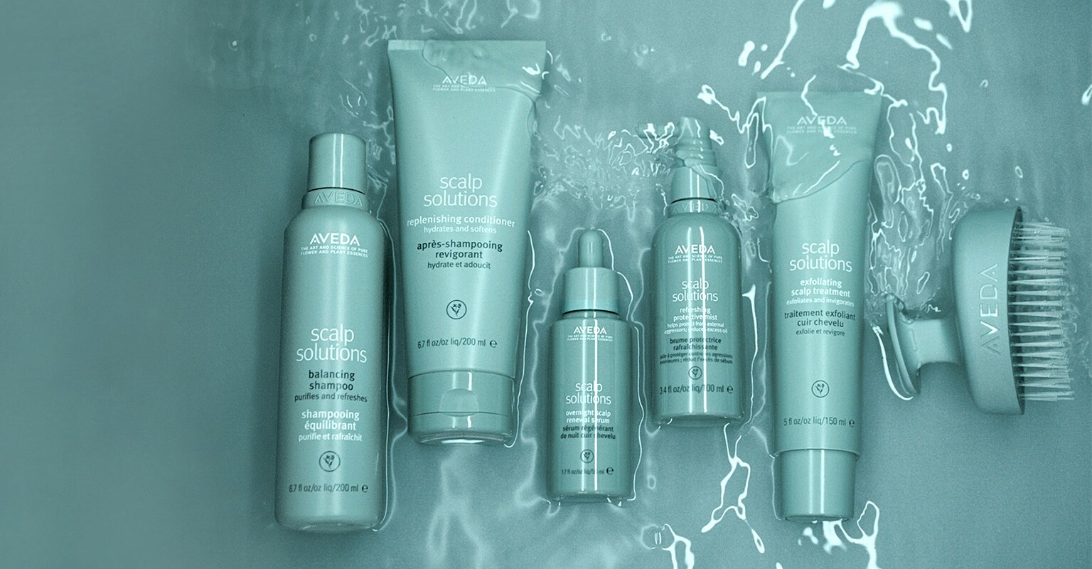 Shoppe jetzt Scalp Solutions von Aveda, um die Anzeichen vorzeitiger Kopfhautalterung zu entgegenzuwirken.