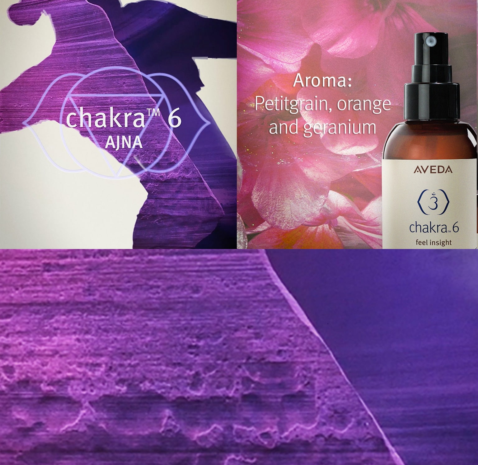 Das Aroma von Chakra 6 beinhaltet Petitgrain, Orange und Geranie